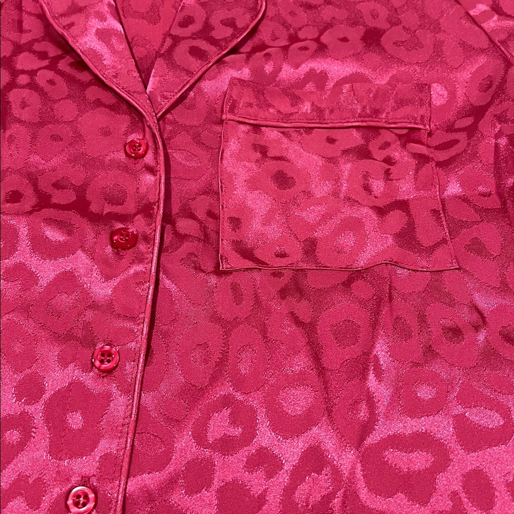 NWT Rachel Parcell Satin Jacquard Cheetah Long Sleeve Pajama Set Hot Pink XS - Picture 11 of 15